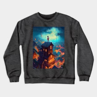 young boy on a rooftop Crewneck Sweatshirt